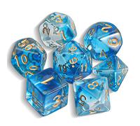 QMAY DND Lot de 7 dés polyédriques pour Donjons et Dragons MTG RPG D&D D20, D12, D10, D%, D8, D6, D4 (Bleu Clair + Transparent)