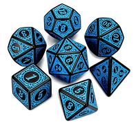 QMAY DND Lot de 7 dés polyédriques pour Donjons et Dragons MTG RPG D&D D20, D12, D10, D%, D8, D6, D4 (Bleu Gravé)
