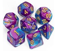 QMAY DND Lot de 7 dés polyédriques pour Donjons et Dragons MTG RPG D&D D20, D12, D10, D%, D8, D6, D4 (Bleu Mélangé au Violet)