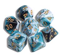 QMAY DND Lot de 7 dés polyédriques pour Donjons et Dragons MTG RPG D&D D20, D12, D10, D%, D8, D6, D4 (Cyan Mélangé au Blanc)