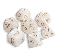 QMAY DND Lot de 7 dés polyédriques pour Donjons et Dragons MTG RPG D&D D20, D12, D10, D%, D8, D6, D4 (Ivoire)