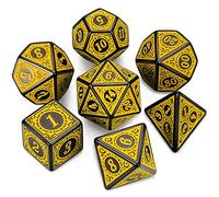 QMAY DND Lot de 7 dés polyédriques pour Donjons et Dragons MTG RPG D&D D20, D12, D10, D%, D8, D6, D4 (Jaune Gravé)