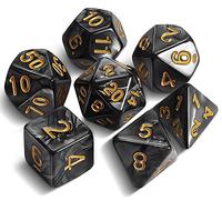 QMAY DND Lot de 7 dés polyédriques pour Donjons et Dragons MTG RPG D&D D20, D12, D10, D%, D8, D6, D4 (Noir)