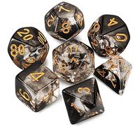 QMAY DND Lot de 7 dés polyédriques pour Donjons et Dragons MTG RPG D&D D20, D12, D10, D%, D8, D6, D4 (Noir Transparent)