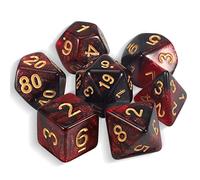 QMAY DND Lot de 7 dés polyédriques pour Donjons et Dragons MTG RPG D&D D20, D12, D10, D%, D8, D6, D4 (Rouge Mélangé au Noir + Paillettes)