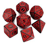 QMAY DND Lot de 7 dés polyédriques pour Donjons et Dragons MTG RPG D&D D20, D12, D10, D%, D8, D6, D4 (Rouge Gravé)