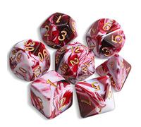 QMAY DND Lot de 7 dés polyédriques pour Donjons et Dragons MTG RPG D&D D20, D12, D10, D%, D8, D6, D4 (Rouge Mélangé au Blanc)