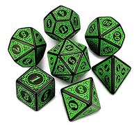 QMAY DND Lot de 7 dés polyédriques pour Donjons et Dragons MTG RPG D&D D20, D12, D10, D%, D8, D6, D4 (Vert Gravé)