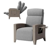 QMBLSNSQ Fauteuil Relax Jardin en Rotin PE - Fonction Allongement, Tablette Intégrée, Réglable 95°-165°, Dossier Ergonomique (18cm), 150kg, Housse de Protection - pour Terrasse/Balcon