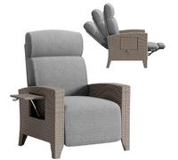 QMBLSNSQ Fauteuil Relax Jardin en Rotin PE - Fonction Allongement, Tablette Intégrée, Réglable 95°-165°, Dossier Ergonomique (18cm), 150kg, Housse de Protection - pour Terrasse/Balcon