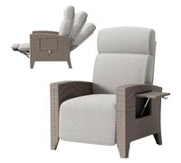 QMBLSNSQ Fauteuil Relax Jardin en Rotin PE - Fonction Allongement, Tablette Intégrée, Réglable 95°-165°, Dossier Ergonomique (18cm), 150kg, Housse de Protection - pour Terrasse/Balcon