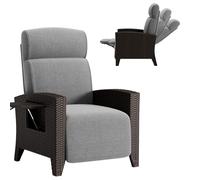 QMBLSNSQ Fauteuil Relax Jardin en Rotin PE - Fonction Allongement, Tablette Intégrée, Réglable 95°-165°, Dossier Ergonomique (18cm), 150kg, Housse de Protection - pour Terrasse/Balcon