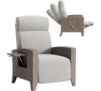 QMBLSNSQ Fauteuil Relax Jardin en Rotin PE - Fonction Allongement, Tablette Intégrée, Réglable 95°-165°, Dossier Ergonomique (18cm), 150kg, Housse de Protection - pour Terrasse/Balcon