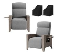 QMBLSNSQ Lot de 2 Fauteuils Relax Jardin en Rotin PE - Fonction Allongement, Réglable 95°-165°, Dossier Ergonomique (18cm), 150kg/fauteuil, Housses de Protection Incluses - pour Terrasse/Balcon