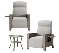 QMBLSNSQ Set Jardin 3 Pièces - 2 Fauteuils Relax Rotin PE (150kg/fauteuil) + 1 Table en Verre Trempé (80kg) - Housse Anti-UV et Imperméable - Meuble d'Extérieur Durable