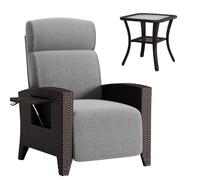 QMBLSNSQ Set Salon Jardin 2 Pièces - 1 Fauteuil Relax Rotin PE (150kg) + 1 Table d'Appoint en Verre Trempé (80kg) - Housse de Protection Incluse - Résistant aux Intempéries