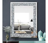 QMDECOR Miroir rectangulaire argenté à Strass écrasés en Cristal pour décoration Murale, à Suspendre au Mur, sans Cadre, décoration en Strass acryliques, 61 x 81,3 cm