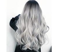 QmEna Grande Perruque OnduléE,Cheveux Longs BoucléS De Couleur DéGradéE,Vague Gris Argenté Ombré,Perruques Quotidiennes Longues OnduléEs D'Aspect Naturel,RéSistantes à La Chaleur, 65cm, 240g Grey