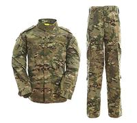 QMFIVE Combat tactique Uniforme, Camouflage camouflage pour hommes Combat BDU Veste Chemise et Pantalon avec Ceinture Uniforme Jeu Paintball Airsoft Tir Camo (NOBELT-MC, L)