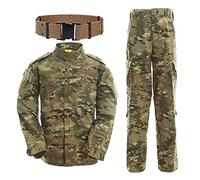 QMFIVE Combat tactique Uniforme, Camouflage camouflage pour hommes Combat BDU Veste Chemise et Pantalon avec Ceinture Uniforme Jeu Paintball Airsoft Tir Camo (MC, XXL)