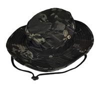 QMFIVE Tactique Boonie Chapeau, Camouflage Arrondi Chapeau pêcheur Soleil Capot de Protection pour montée de Paintball Airsoft Outdoor Camping (Black Camo)