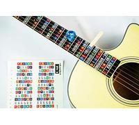 QMG Autocollants pour touche de guitare à code couleur, pour apprendre à jouer de la guitare et à la théorie musicale, adaptés à tous les niveaux, deux ensembles d'autocollants