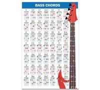 QMG Poster d'accords de guitare basse (27,9 x 43,2 cm), accessoires de guitares basses, tableau d'accords de basse laminés, 49 accords à code couleur, tableau d'accords de basse pour apprendre à jouer