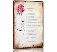 QMIQXIWS 1 Corinthians 13 4-8 Metal Tin Sign Love Is Patient Scripture Wall Decor Wedding Gift for Kitchen Living Room 8 X 12 in