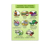 QMIQXIWS Foods That Ruin Sleep Poster Avoid Before Bed Canvas Wall-Art for Home Office Decor(Framed,12x18inch(30x45cm))