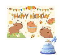 Qmisify Bannière Happy Birthday | Fond couleur bois Happy Birthday | Fond décoratif Happy Birthday pour célébration, adorable affiche d'animaux de l'alphabet