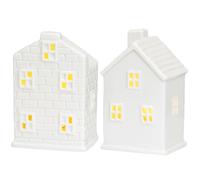 QmjdDymx 2pcs LED LED Ceramic Christmas Village Houses, décorations de Maisons d'hiver Blanches pour la Table intérieure de Vacances, Affichage du Manteau, Ensembles Village Noël
