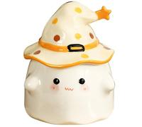 QmjdDymx Tasse fantôme, tasse de café fantôme - d'Halloween en céramique 400 ml avec couvercle de chapeau sorcière - café jaune, Halloween