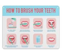 QMKADFQXF How to Properly Brush Your Teeth Educational Metal Tin Sign Oral Care Instruction Guide Wall Decor for Home Office Clinic 8 X 12 inch
