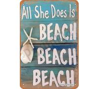 QMKADFQXF Permanent Vacation Mood Notice Metal Sign 12x8 Inch | Slim rectangle tucks between towel rack starfish decor and window trim