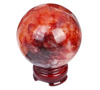 QMKADFQXF Red Gum Flower Crystal Ball Real Gemstone Divination Sphere Sculpture Figurine with Wood Stand Feng Shui Aura Home Desk Decor,5~5.5cm Cristal Naturel Brut