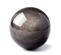 QMKADFQXF Silver Obsidian Ball Crystal Ball Gemstone Ornament Divination Sphere Sculpture Figurine with Wood Stand for Feng Shui and Home Decor,10cm/3.9in Cristal Naturel Brut