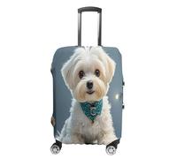 QMKFWT Adorable housse de bagage de voyage en forme de chien maltais, lavable, anti-rayures, anti-poussière pour bagages à roulettes de 48,3 à 81,3 cm, blanc, M