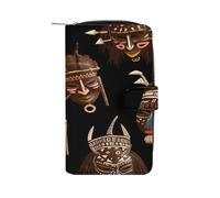 QMKFWT African Ritual Portefeuille long en cuir style ethnique tribal classique avec fenêtre pour carte d'identité