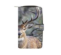 QMKFWT Antlers Portefeuille long en cuir pour chéquier classique à deux volets avec fenêtre pour carte d'identité