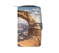 QMKFWT Arches National Park Portefeuille long en cuir pour chéquier classique à deux volets avec fenêtre pour carte d'identité