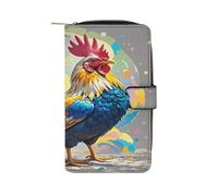 QMKFWT Art Colorful Chicken Portefeuille long en cuir pour chéquier classique à deux volets avec fenêtre pour carte d'identité