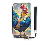 QMKFWT Art Colorful Chicken Wallet Grande capacité Pochette en cuir PU Longue fermeture éclair Portefeuille Unisexe Blanc 20 x 10,5 cm, blanc, 20x10.5cm, Portefeuille