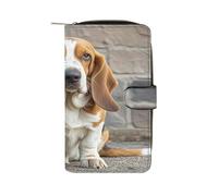 QMKFWT Basset Hound Portefeuille long en cuir pour chéquier classique à deux volets pour femme avec fenêtre d'identification