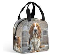 QMKFWT Basset Hound Sac à déjeuner isotherme durable Grande boîte à déjeuner portable étanche réutilisable pour travail, voyage, pique-nique