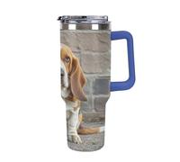 QMKFWT Basset Hound - Tasse à café de voyage réutilisable en acier inoxydable durable avec poignée et paille, résistant aux fuites, portable, tasse isotherme pour homme et femme, 1,2 l