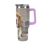 QMKFWT Basset Hound - Tasse à café de voyage réutilisable en acier inoxydable durable avec poignée et paille, résistant aux fuites, portable, tasse isotherme pour homme et femme, 1,2 l