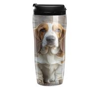 QMKFWT Basset Hound - Tasse à café réutilisable isotherme étanche avec couvercle à double paroi, anti-déversement, pour café glacé/chaud, cadeau pour les mères et les pères