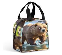 QMKFWT Bear Crossing The River Sac à déjeuner isotherme durable Grande boîte à déjeuner portable étanche réutilisable pour travail, voyage, pique-nique