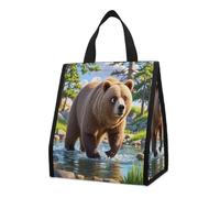 QMKFWT Bear Crossing The River Sac à déjeuner isotherme pliable et réutilisable pour homme et femme