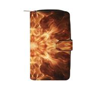 QMKFWT Beau portefeuille en cuir motif flamme, portefeuille long pour chéquier, portefeuille classique à deux volets, pochette pour dames avec fenêtre d'identification